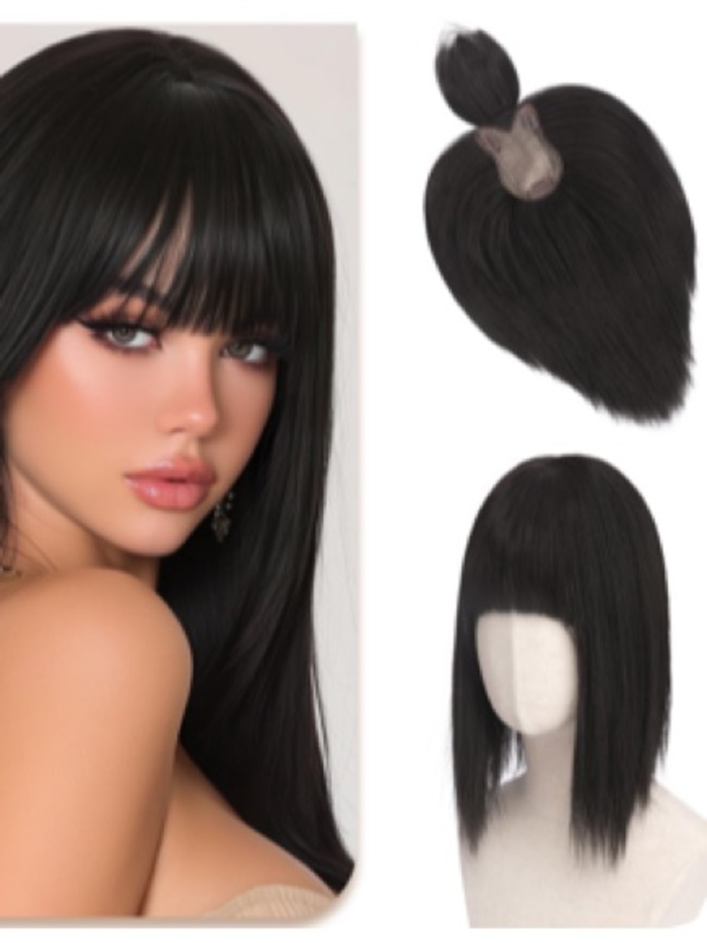 SOFEIYAN Hair Topper with Bangs Black 12" Straight Hair Topper with Bangs